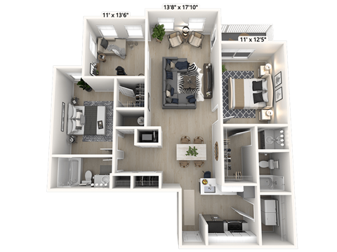 Floor plan for 2 beds, 2 baths, 1196 sqft